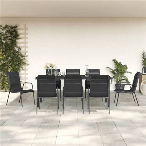 Non Communiqué Noir Vidaxl Ensemble À Manger De Jardin 9 Pcs Textilène Et Acier 3200701