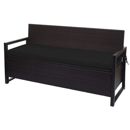 Mendler Noir Banc 3 Places En Poly Rotin Hwc-F39 Brun, Coussin - Image 3