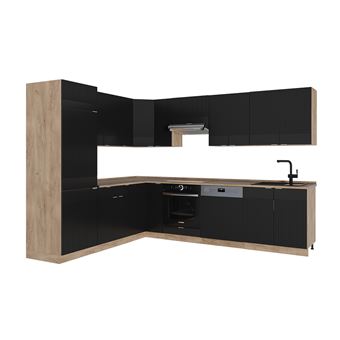 Vicco Cuisine en angle Fame-Line, Noir rayé/anthracite, 257x60cm , PT Marbre