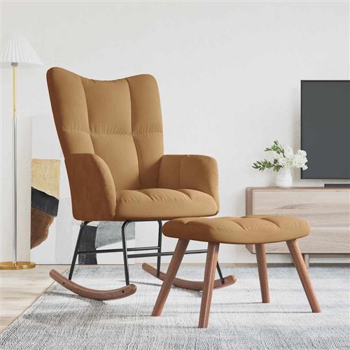 Vidaxl Marron Chaise À Bascule Velours - Image 3