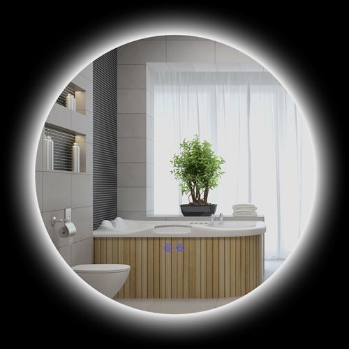 Miroir rond lumineux LED de salle de bain 60 cm avec éclairage interrupteur tactile système antibuée miroir mural LED à luminosité réglable 29 W gris