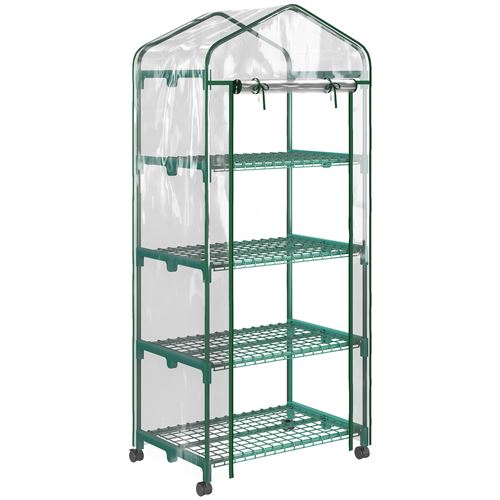 Outsunny Serre de Jardin 4 Niveaux 0,69L x 0,5l x 1,65H m Acier époxy bâche Amovible PVC Haute densité Transparente   Aosom France