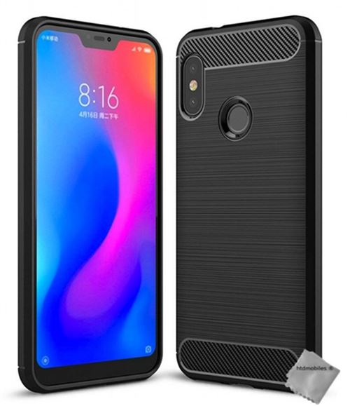 Housse etui coque silicone gel carbone pour Xiaomi Mi A2 Lite avec verre trempe - NOIR