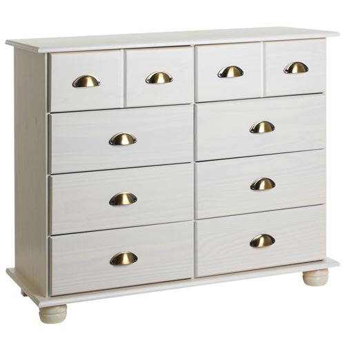 Commode apothicaire COLMAR en pin massif, 8 tiroirs, lasuré blanc