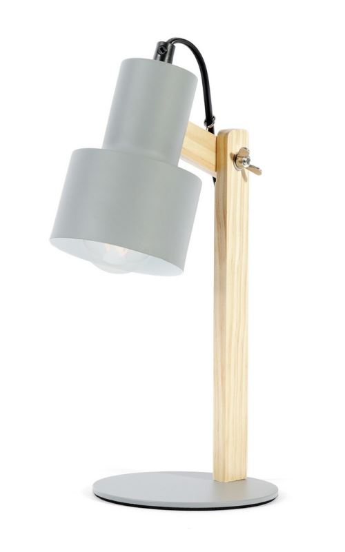 HOMEMANIA Lampe de Bureau David - Industriel - pour bureau, bureau, table de chevet - Gris en Métal, Bois, 13 x 13 x 30 cm, 1 x E27, Max 40W