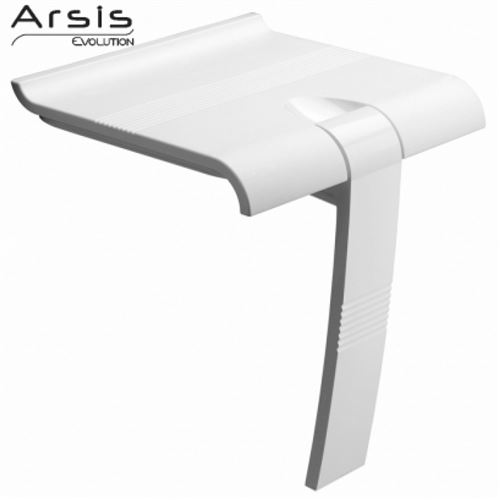 Siège de douche ARSIS escamotable avec béquille automatique - Assise blanche et piètement époxy blanc