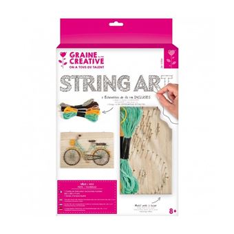 Kit Graine Créative tableau vélo  string art rectangle en bous 30 x 20 x 9 cm