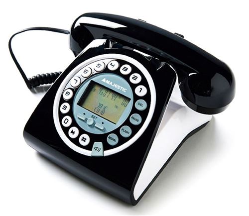 téléphone fixe vintage noir et blanc avec écran