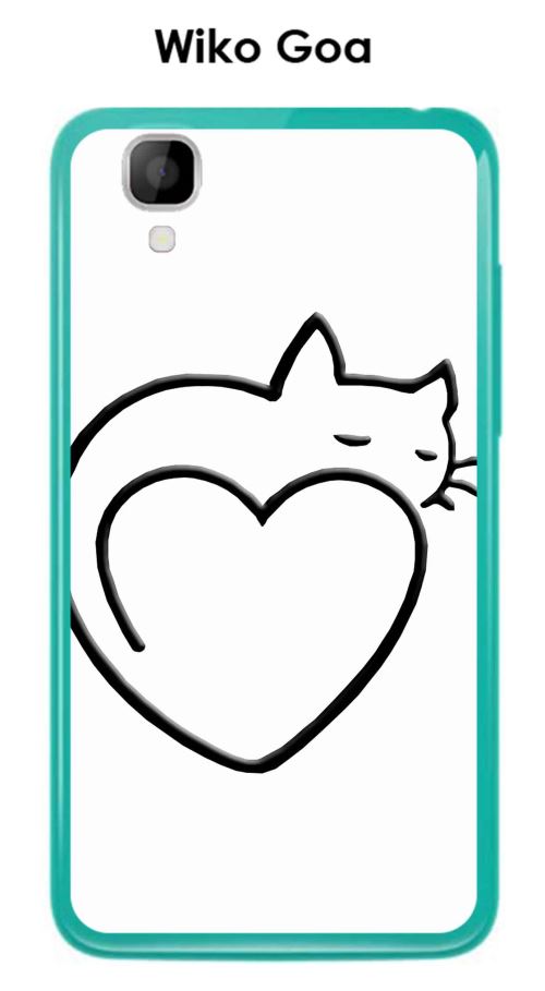 Coque Wiko Goa design Chat cœur fond blanc