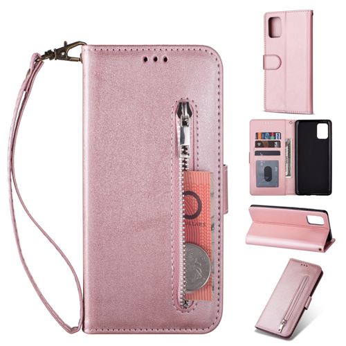 Etui en PU poche zippée or rose pour votre Samsung Galaxy A41 (Global Version)