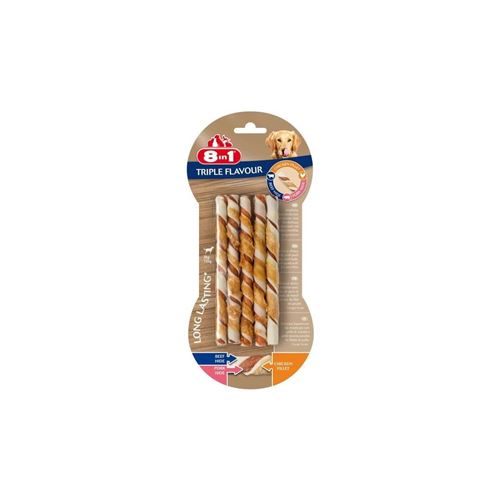 8in1 Triple Flavour Sticks A Macher Premium Aux Boeuf, Porc, Poulet - Pour Chien De Petite Taille - 10 Pieces