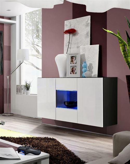 Paris Prix - Buffet 3 Portes Mural fly Iii 120cm Blanc & Noir