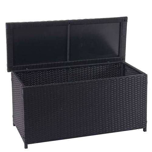 Coffre à coussins en polyrotin, HWC-D88, coffre jardin ~ Basic noir, 63x135x52 cm, 320l