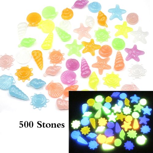 500 pcs / Sac Glow dans Dark Stone BRICOLAGE Décor Lumineux Cailloux Coloré Conch de Mer Shell Étoiles Roches pour Aquarium Fish Tank