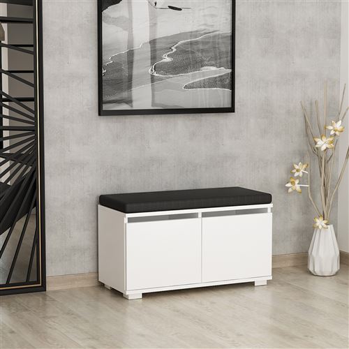 HOMEMANIA Meuble à Chaussures Drago Compacte - avec Étagères - pour Entrée - Blanc en Bois, 80 x 35 x 42 cm