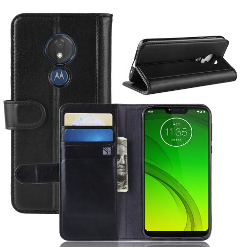 Etui en cuir véritable avec un support noir pour votre Motorola Moto G7 Power (EU Version)