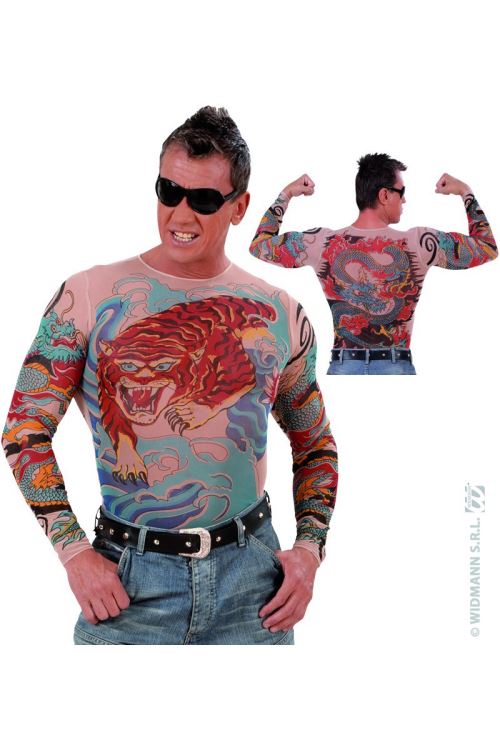 Tee-shirt tatouage tigre et dragon homme