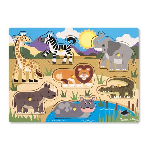 Puzzle en bois &agrave; boutons 7 pi&egrave;ces Safari Melissa & Doug