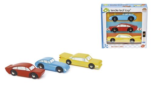 Tender Toys voitures jouets rétros junior 3 pièces bleu/rouge/jaune