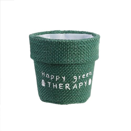 Cache pot en jute plastifié Little Garden - Diam. 13 cm - Vert foncé
