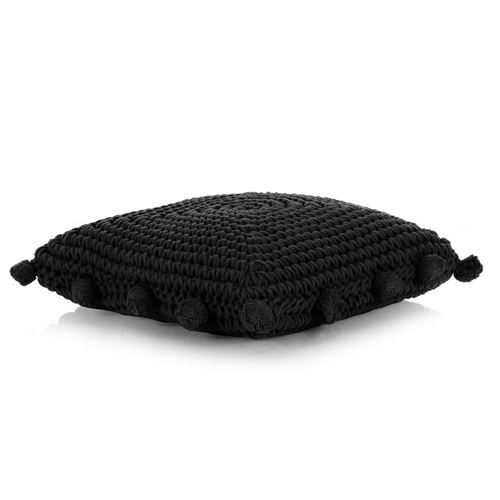 vidaXL Coussin de plancher carré Coton tricoté 50 x 50 cm Noir