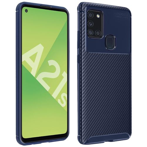 Coque Samsung Galaxy A21s Protection Souple Carbone Métal Brossé Bleu Nuit