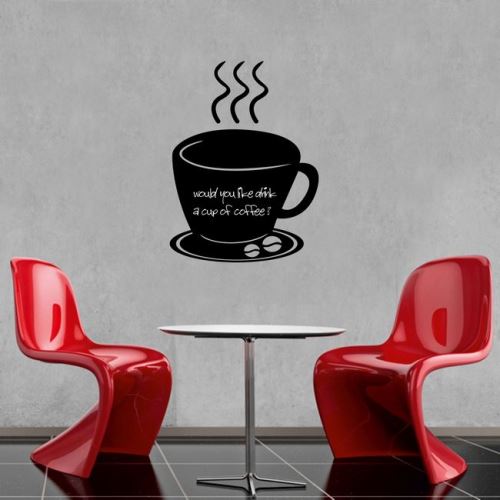 HOMEMANIA Tableau Noir Sticker Coffee - Murale - Tasse - pour Séjour, Cuisine - Noir en Vinyle, 38 x 0,1 x 51 cm