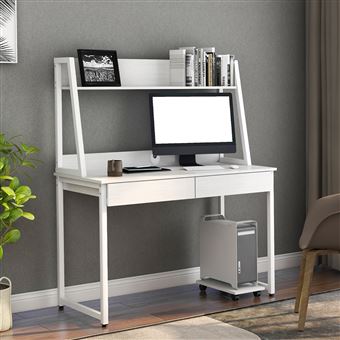 50 Sur Modernluxe Bureau Table De Bureau Pour Ordinateur Avec Etagere Et 2 Tiroirs Bois Cadre Metal Blanc 120x55x145cm Achat Prix Fnac