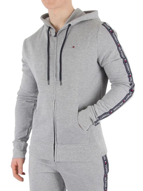 Tommy Hilfiger Homme Sweat à capuche zippé avec logo, Gris
