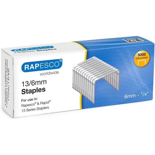 Rapesco Agrafes - 13/6Mm - Acier Galvanisé - 6Mm - Boîte De 5000 Unités