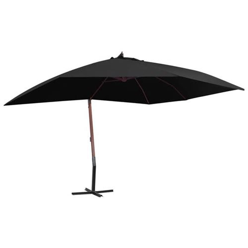 Parasol suspendu avec m&acirc;t en bois 400x300 cm Noir