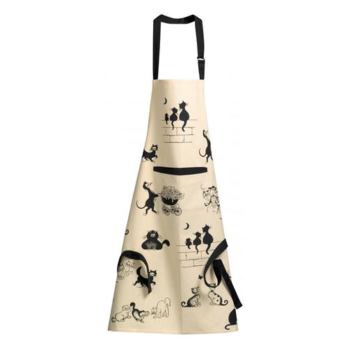 Tablier de cuisine imprim&eacute; 3 chats en coton beige 72 x 85