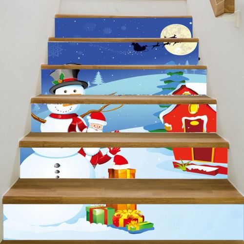 Noël Décoration 6pcs imperméable Noël escalier mur Santa Claus bonhomme de neige autocollants Home Party Décoration