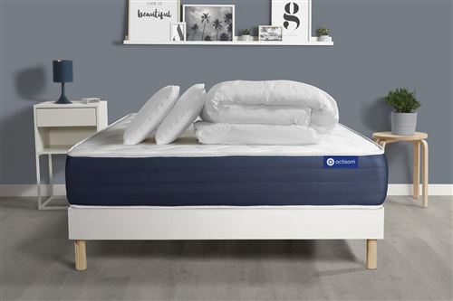 Non Communiqué Blanc Pack Prêt À Dormir Matelas Ressorts Ensachés + Mémoire De Forme Actiflex Sleep 160X200 + Sommier Kit +2Oreillers+Couette