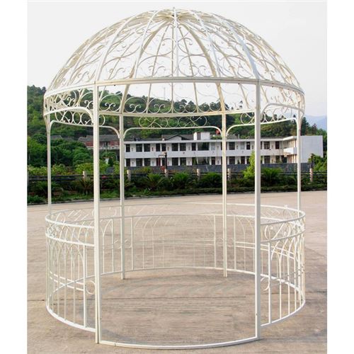 L'Héritier Du Temps - Grande tonnelle kiosque de jardin pergola abris rond gloriette en fer forgé blanc 250x250x290cm