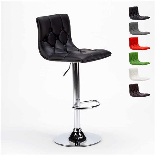 Tabouret Haut cuisine et matelas matelassé similicuir Design Honolulu, Couleur: Noir