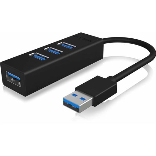 ICY BOX Hub USB 4 Voies 3.0 avec câble intégré en Aluminium Noir