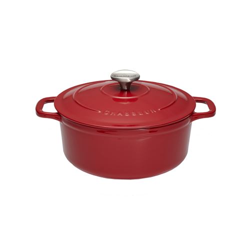 Chasseur Cocotte ronde 24 cm rouge uni interieur sable - Invicta - Rouge - Fonte émaillée - vue 1