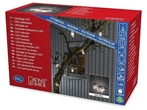 Konstsmide biergartenkette led transparent 10 ampoules 80 diodes blanc chaud transformateur extérieur 24 v câble 2385-330, gris