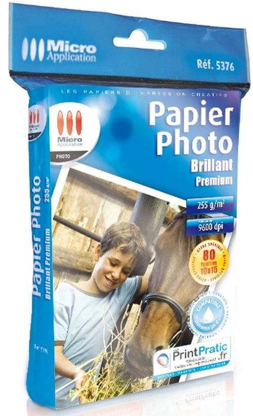 Micro Application Papier Photo BRILLANT PREMIUM - Brillant - blanc - 100 x 150 mm - 255 g/m² - 80 feuille(s) papier photo