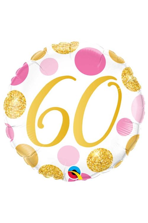 Ballon Aluminium Happy Birthday 60 Pois Rose Et Or 45 Cm 18 Qualatex® - Blanc - 18 / 45 cm de diamètre