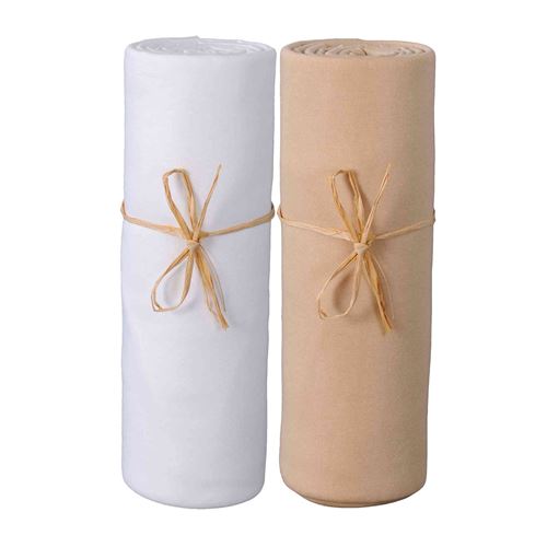 Lot de deux draps housse P'tit Basile jersey Bio 60x120 cm blanc / cappuccino