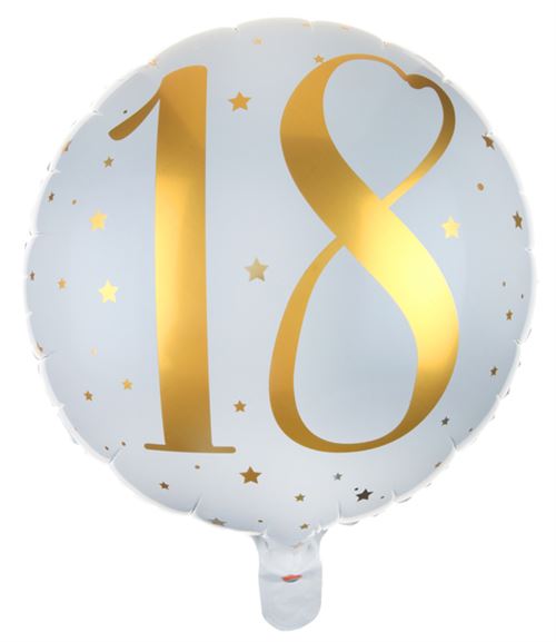 Ballon anniversaire blanc et or métallisé 18 ans en aluminium (x1) REF/6236