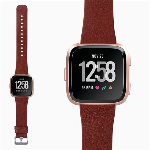 Bracelet en cuir durable simple pour Fitbit Versa 3 / Sense - Rouge (Taille L)
