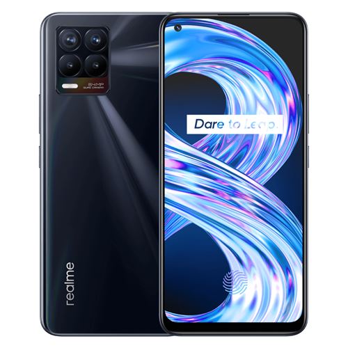 Realme 8 - 4G smartphone - double SIM - RAM 6 Go / Mémoire interne 64 Go - microSD slot - écran OEL - 6.4" - 2400 x 1080 pixels - 4x caméras arrière 64 MP, 8 MP, 2 MP, 2 MP - front camera 16 MP - noir punk