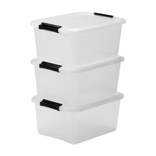 IRIS OHYAMA Lot de 3 boîtes de rangement Top Box TB-15 - Plastique - 15 L - 39 x 29 x 18,6 cm - Transparent et Noir