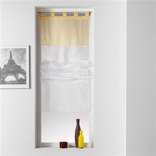 Store droit a passants 45 x 180 cm voile uni+top imprime tunis Jaune