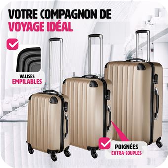 90€01 sur TecTake Set de 3 Valises Trolley Rigides - ABS - champagne - Set  de 3 valises - Achat & prix