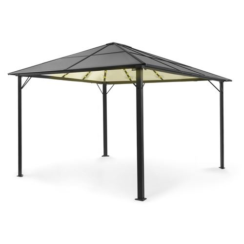 Pavillon de jardin - Pergola avec toit - 3x4m - Salon de jardin - Eclairage LED solaire - Cadre en aluminium - Toit noir