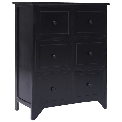 vidaXL Armoire latérale et 6 tiroirs Noir 60x30x75 cm Bois Paulownia